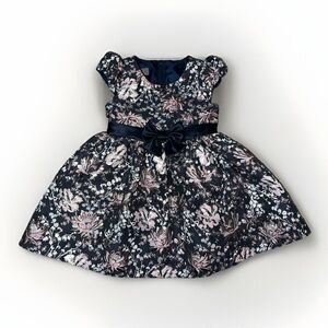 Bonnie Baby Formal Holiday Navy w/Pink & Silver Floral Dress 24 Months